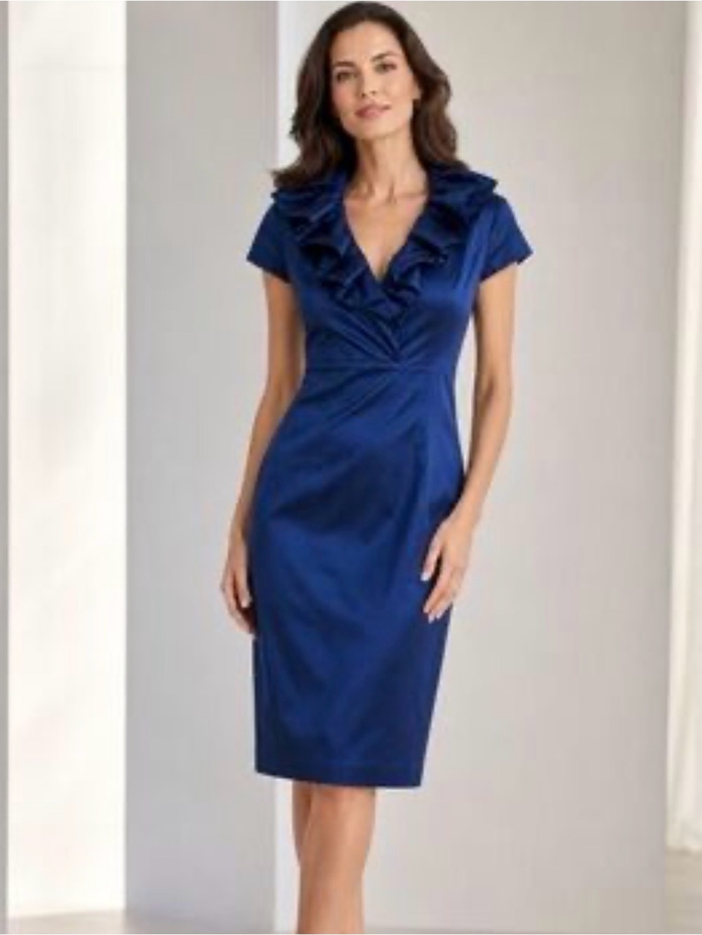 Jessica Howard Navy Ruffle V-Neck Midi Dress
